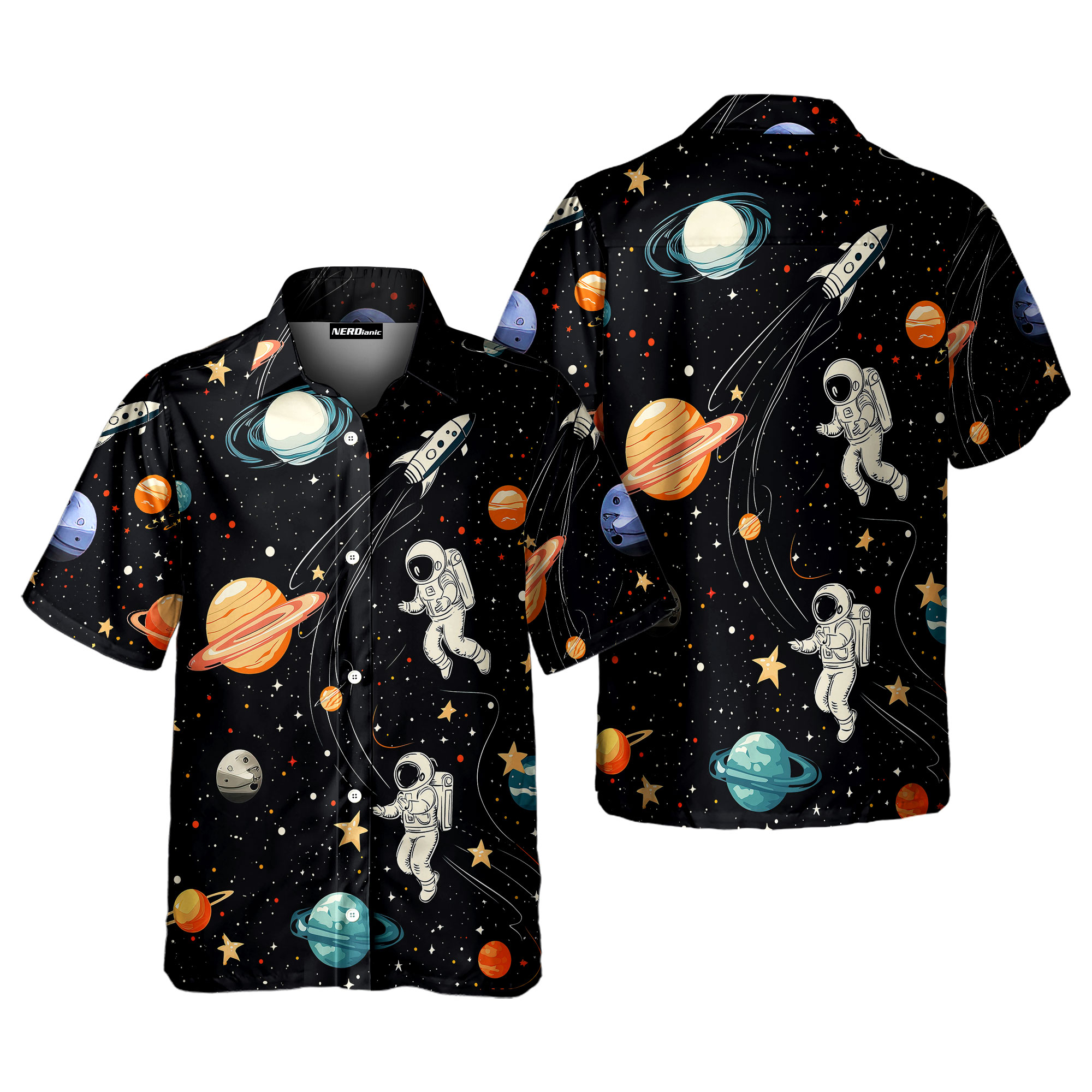 Funny Astronaut Galaxy Retro Space Button Up Shirt