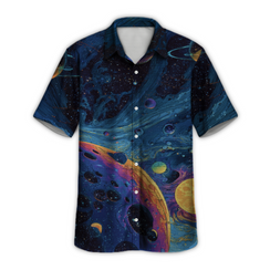 Cosmic Planet Retro Space Button Up Shirt