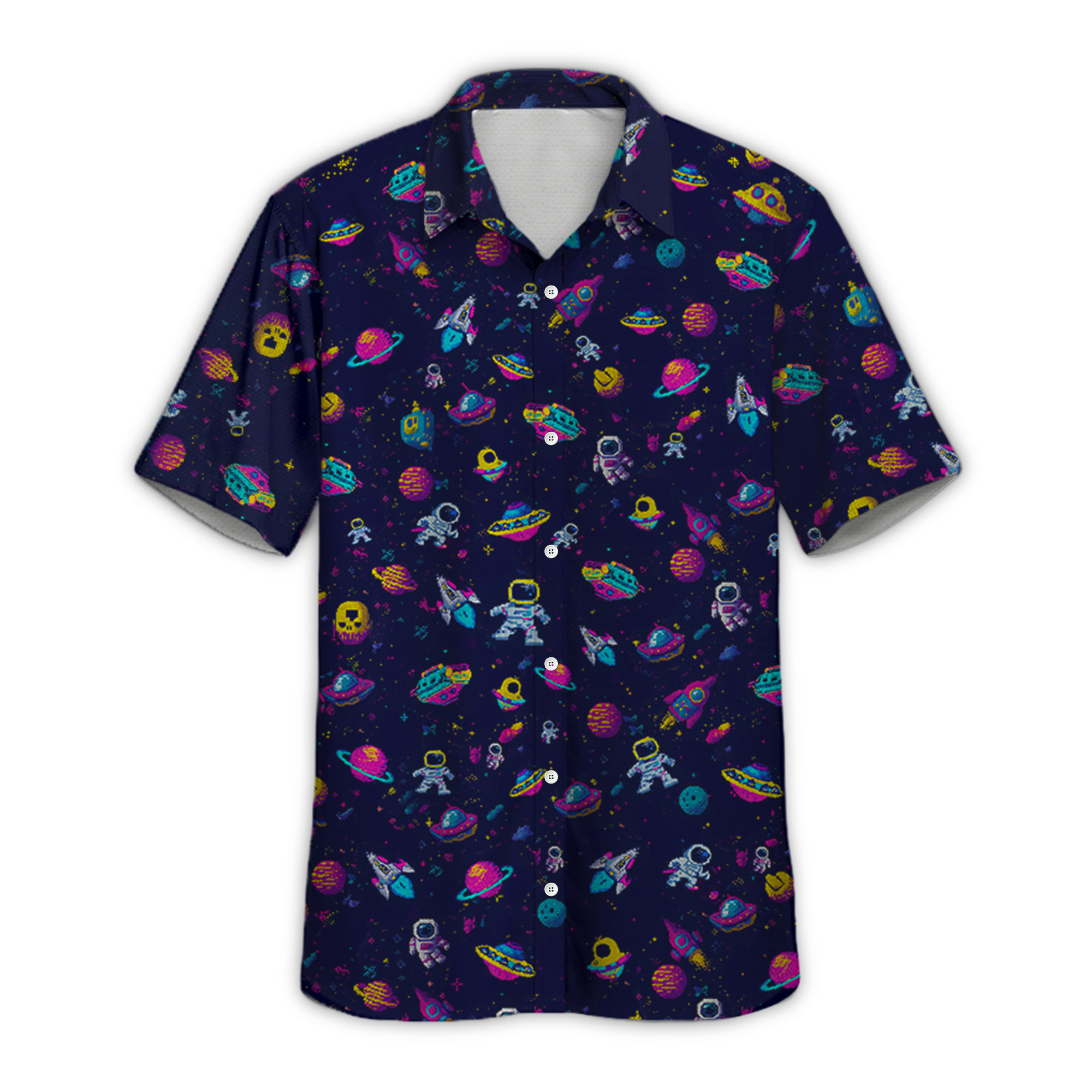 Astronauts Pixels Retro Space Button Up Shirt