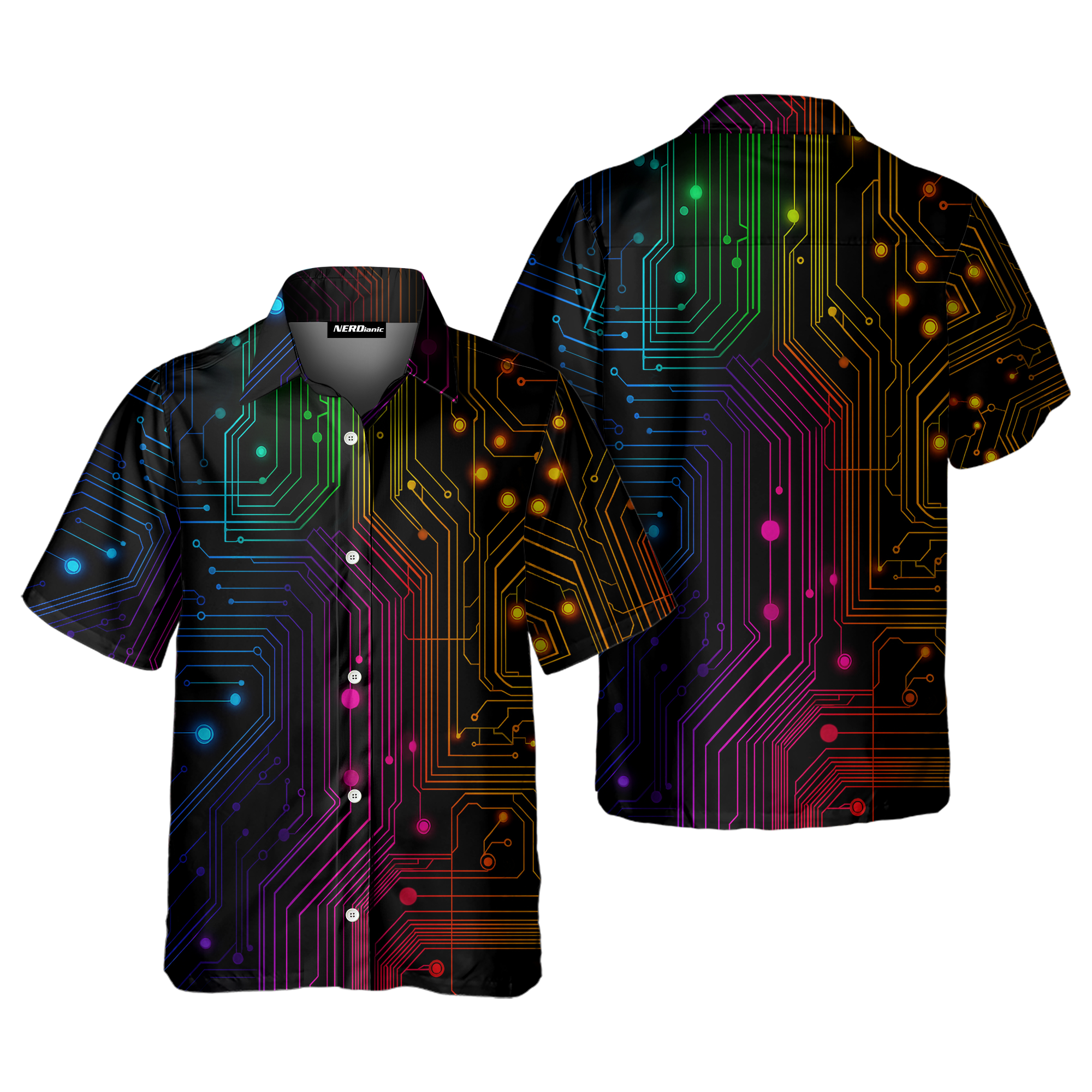 Colorful Circuit Board Technology Button Up Shirt