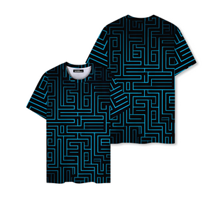 Blue Matrix Technology Nerd Graphic T-Shirt